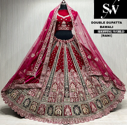 D.maroon velvet double dupatta Lehenga