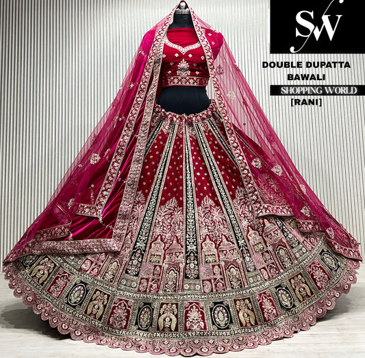 D.maroon velvet double dupatta Lehenga