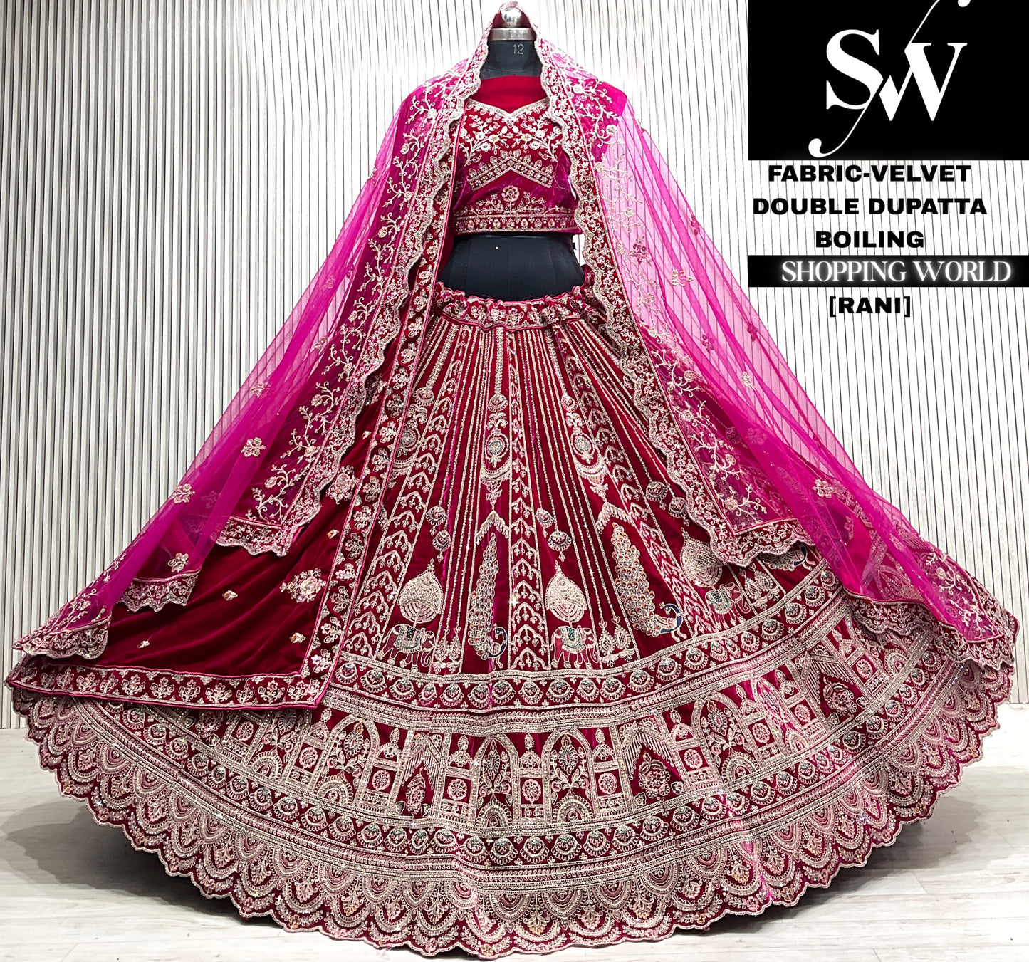 Rani pink velvet double dupatta Lehenga