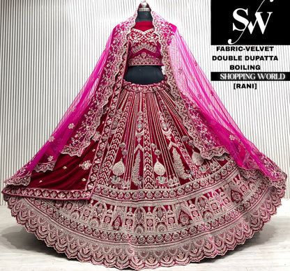 Rani pink velvet double dupatta Lehenga