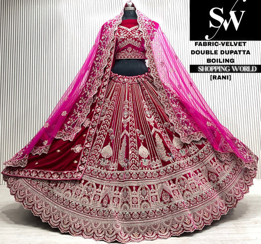 L.maroon velvet double dupatta Lehenga