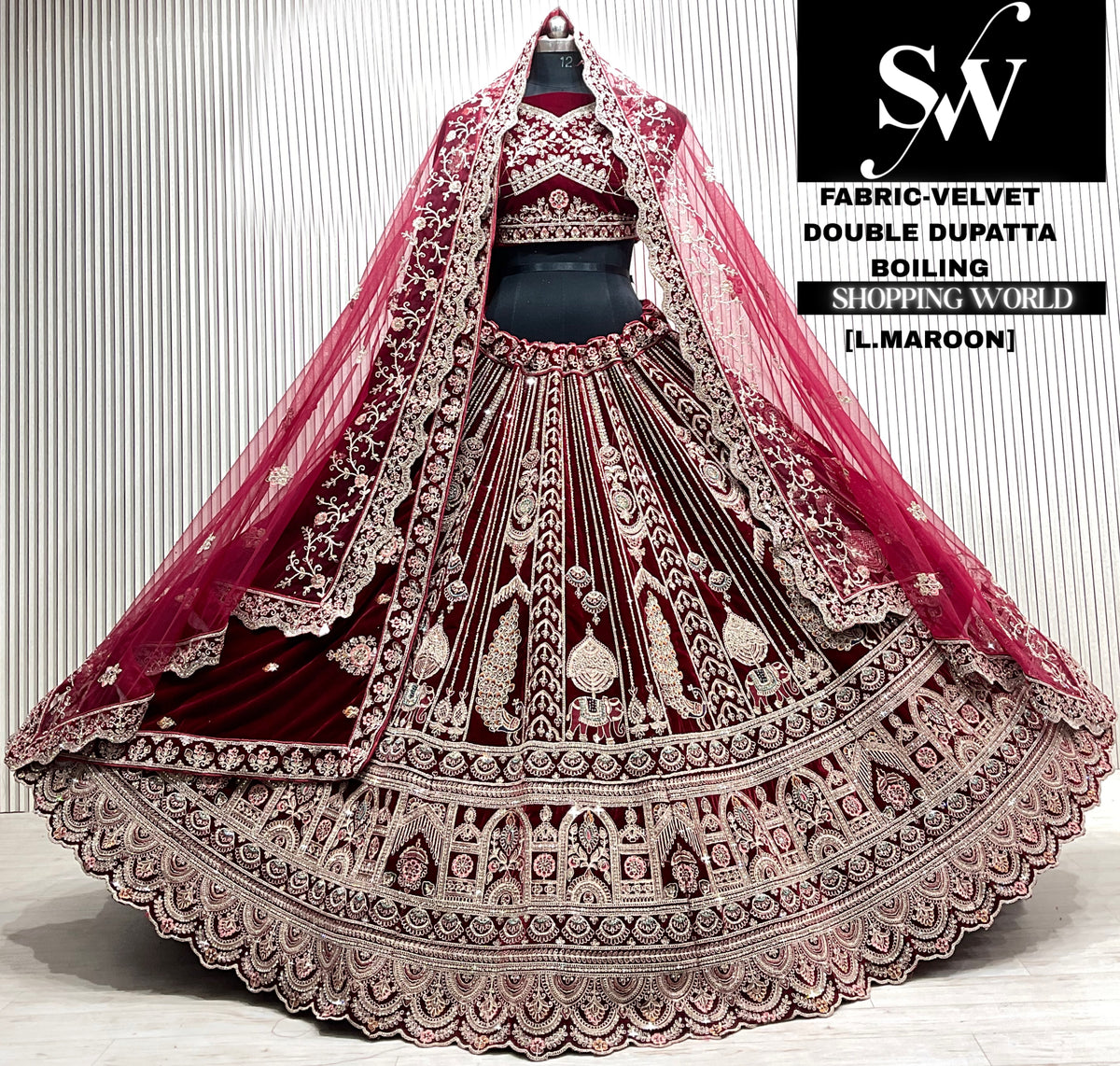 Rani pink velvet double dupatta Lehenga