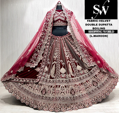 Rani pink velvet double dupatta Lehenga