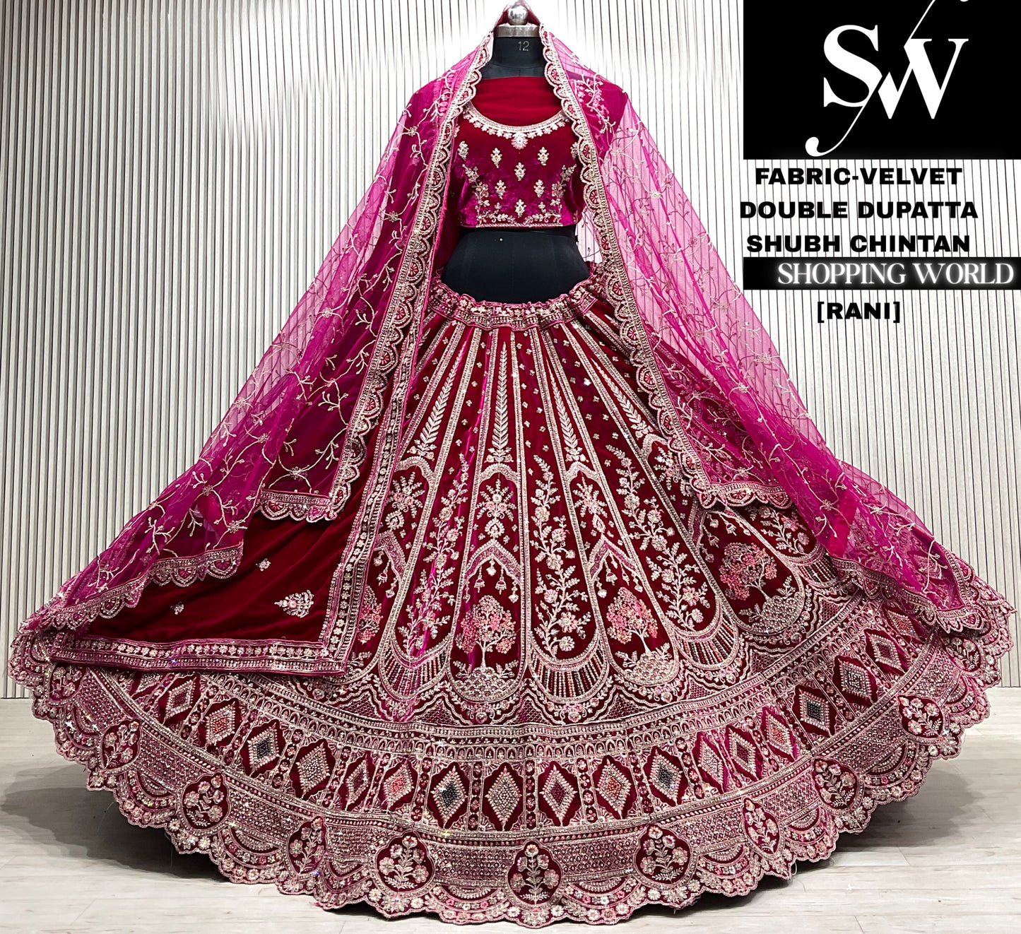 L.maroon velvet double dupatta Lehenga