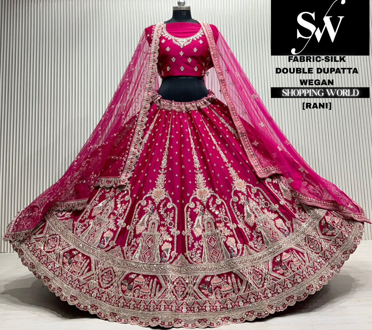 Rani pink velvet double dupatta Lehenga