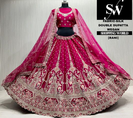 Rani pink velvet double dupatta Lehenga