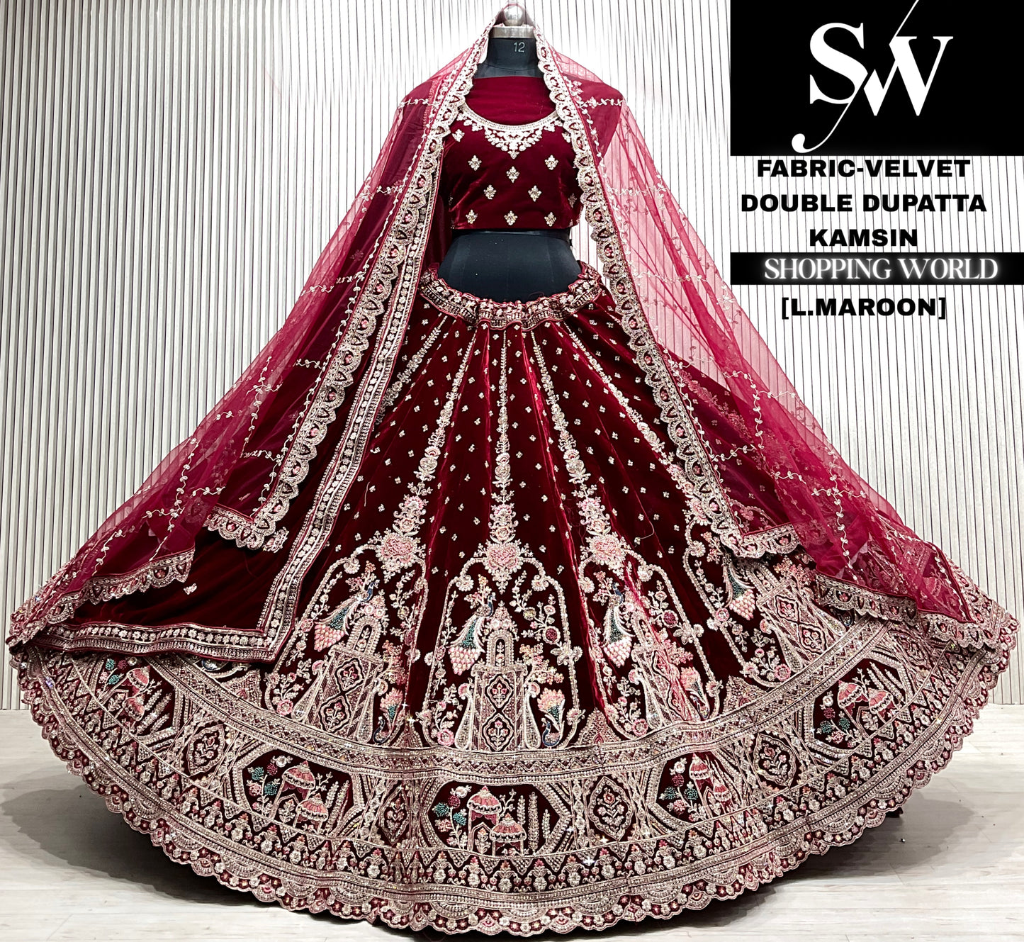 Rani pink velvet double dupatta Lehenga