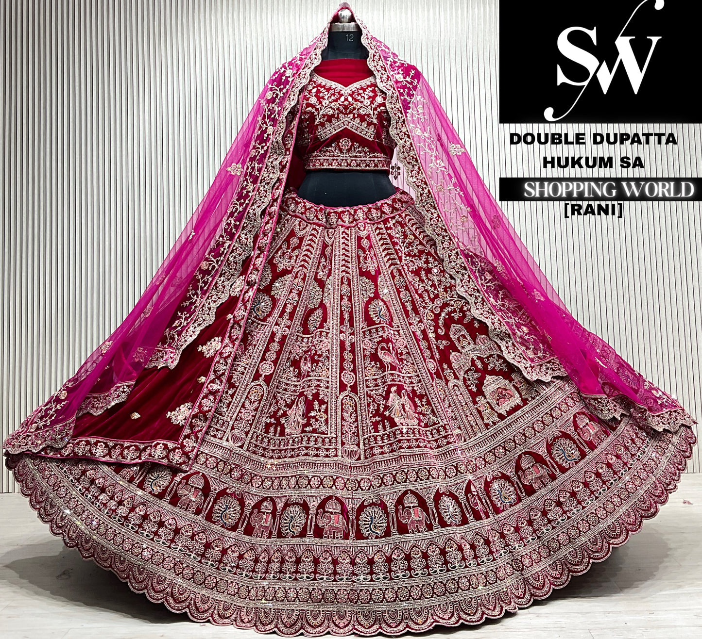 Rani pink double dupatta Lehenga