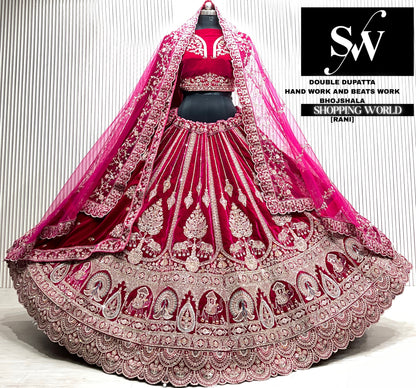 L.maroon double dupatta Lehenga