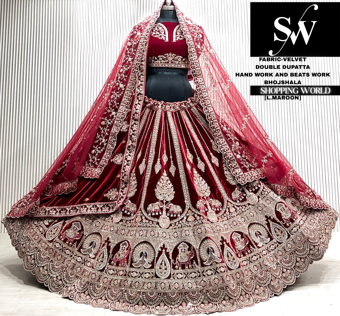 L.maroon double dupatta Lehenga