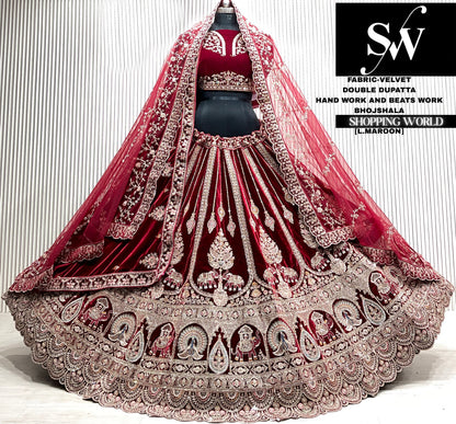 L.maroon double dupatta Lehenga