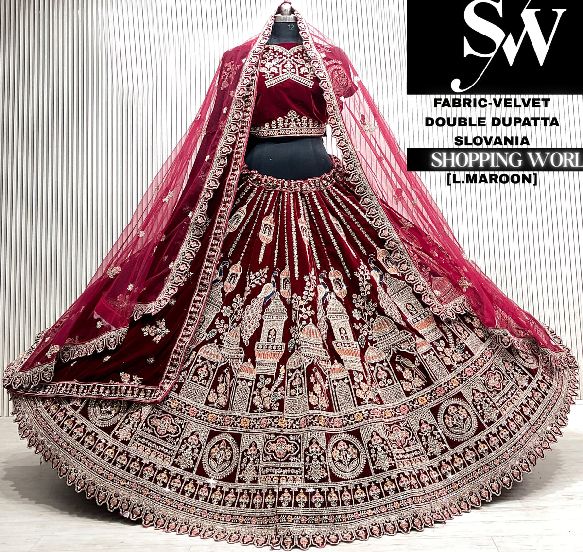 D.maroon silk double dupatta Lehenga