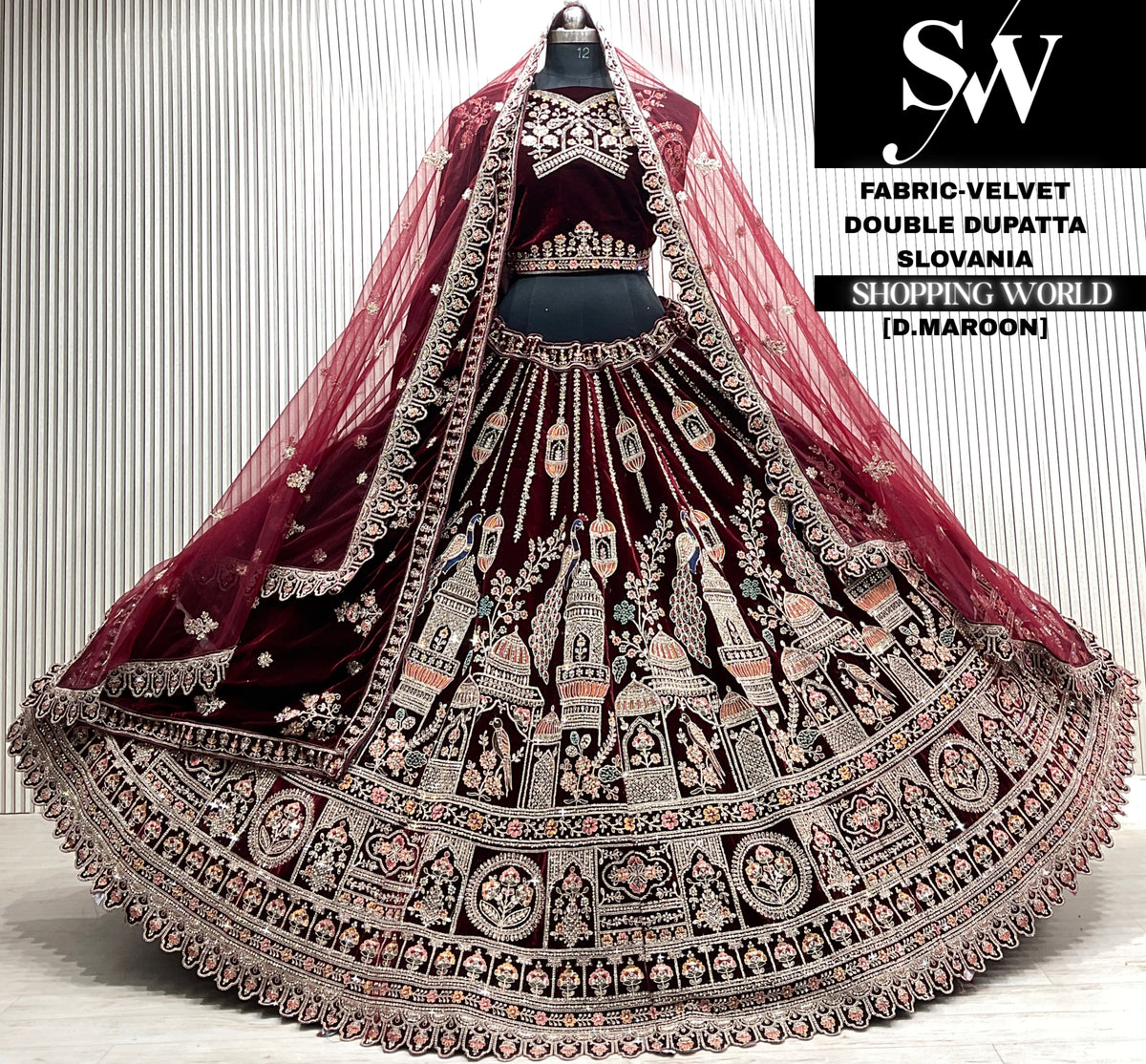 D.maroon silk double dupatta Lehenga
