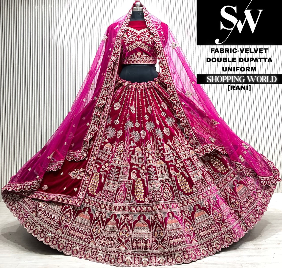Rani pink silk double dupatta Lehenga