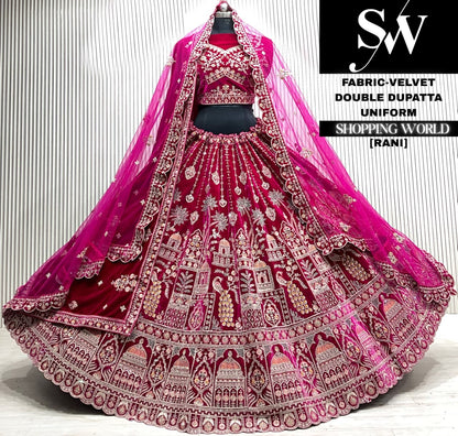 Rani pink silk double dupatta Lehenga