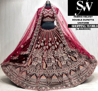 Rani pink silk double dupatta Lehenga