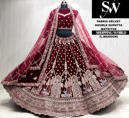 Rani pink silk double dupatta Lehenga