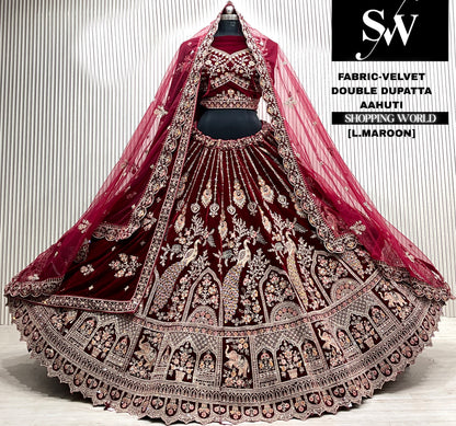 Rani pink silk double dupatta Lehenga