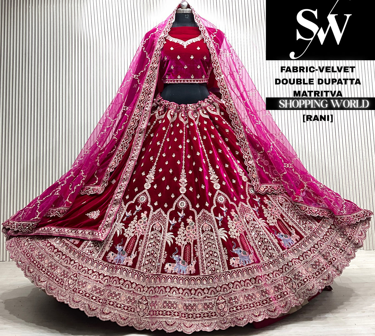 Rani pink silk double dupatta Lehenga
