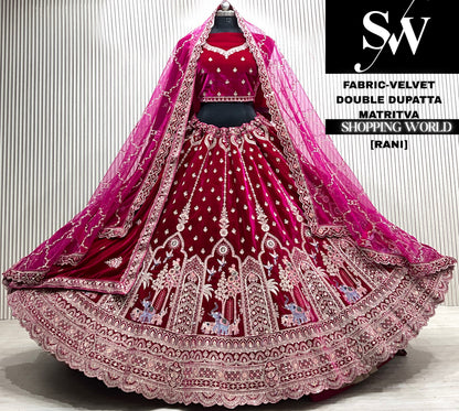 Rani pink silk double dupatta Lehenga