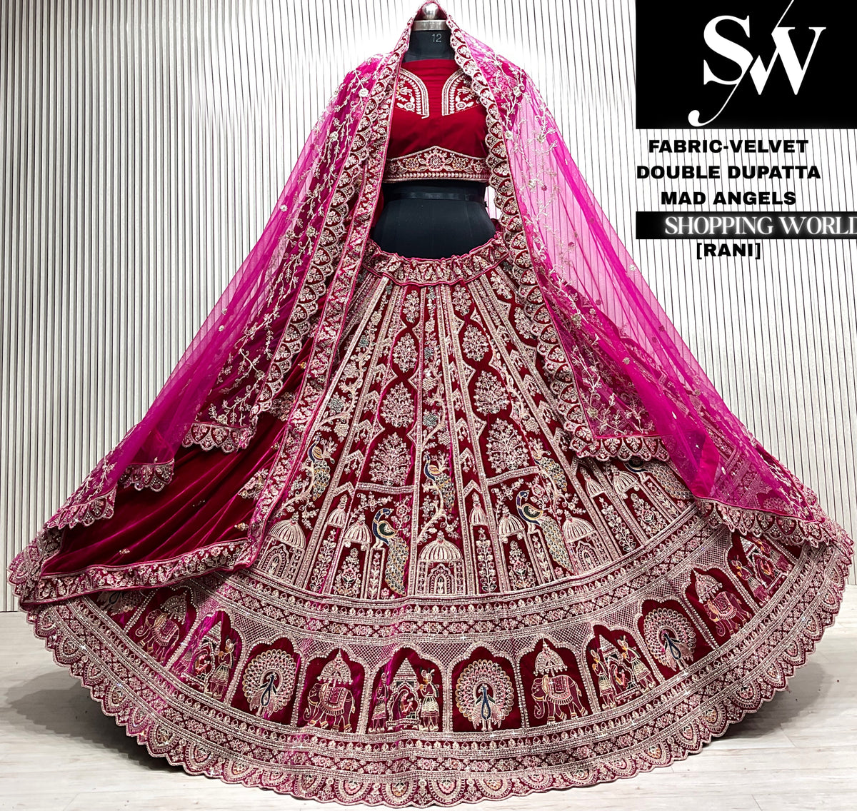 Rani pink silk double dupatta Lehenga