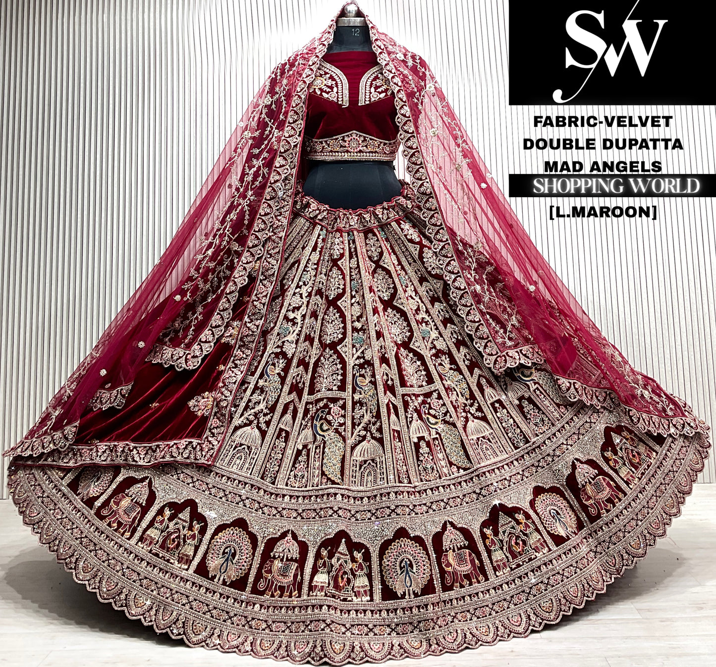 Rani pink silk double dupatta Lehenga