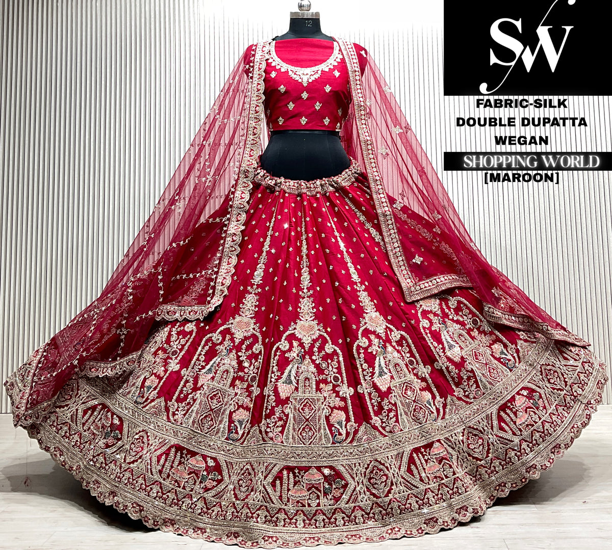 Maroon double dupatta Lehenga