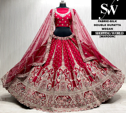 Maroon double dupatta Lehenga