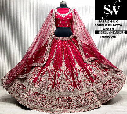 Maroon double dupatta Lehenga