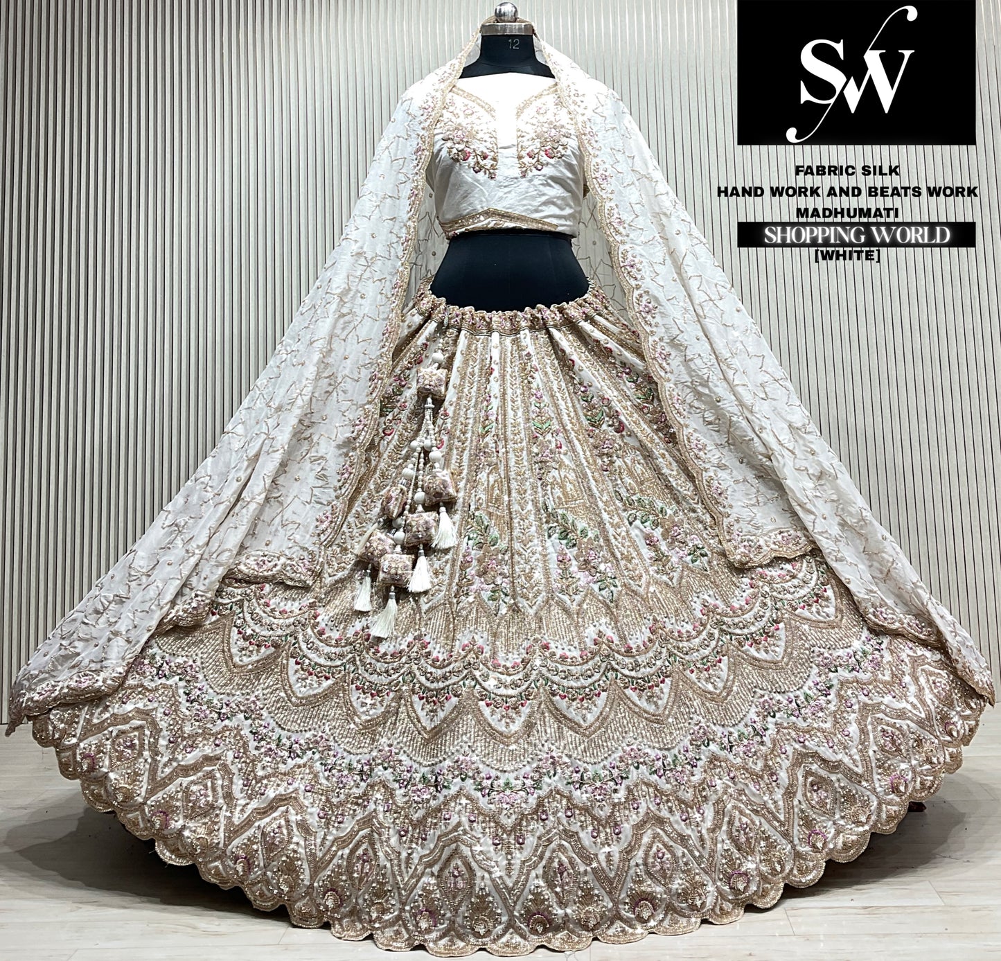 White silk double dupatta Lehenga