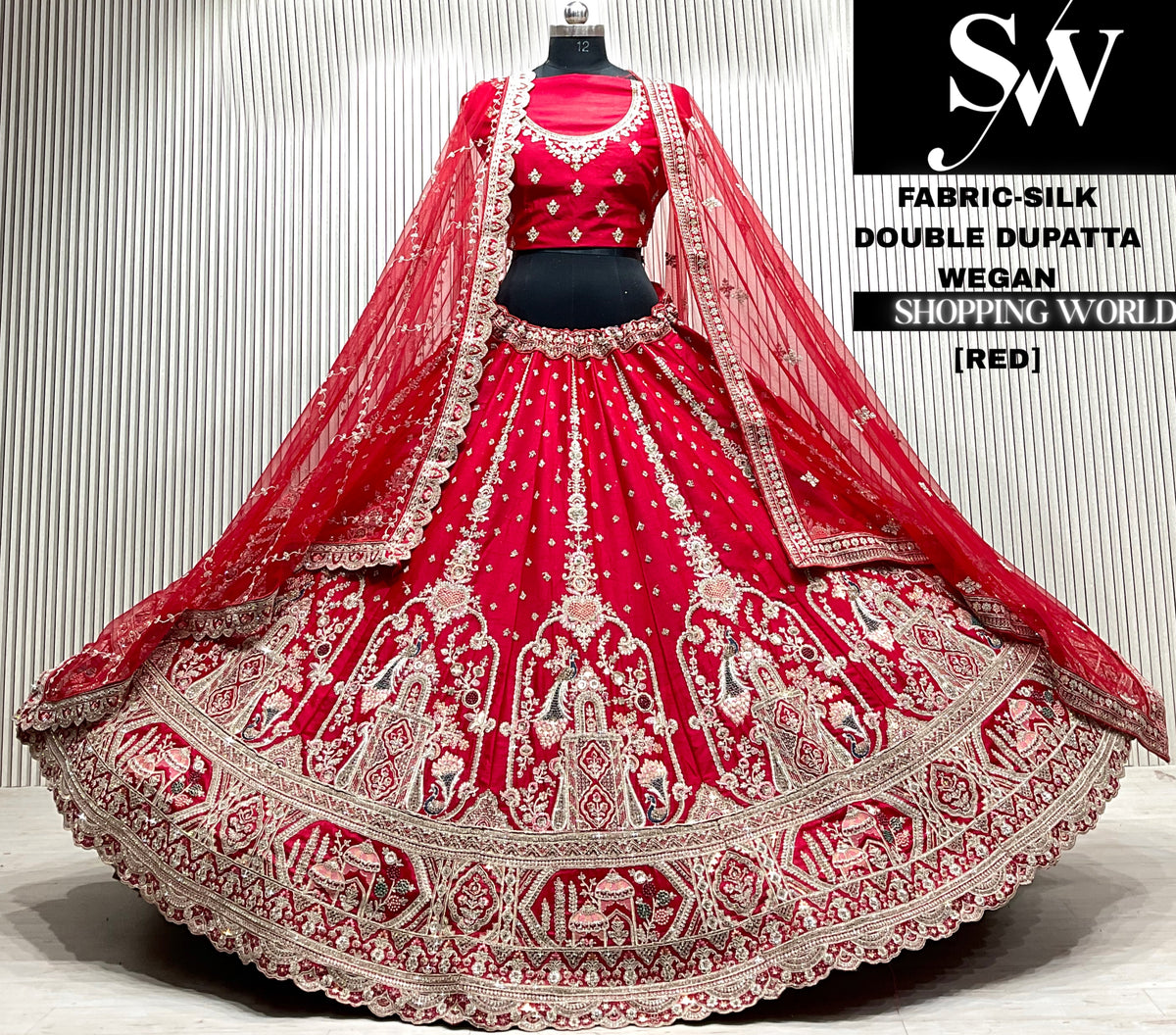 Maroon double dupatta Lehenga