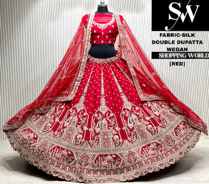 Maroon double dupatta Lehenga