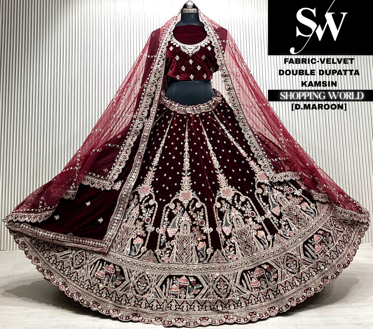 Rani pink silk double dupatta Lehenga