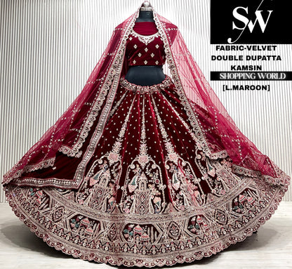 Rani pink silk double dupatta Lehenga