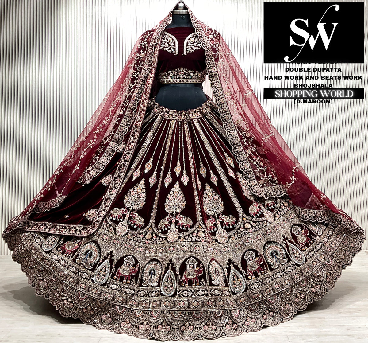 D.maroon silk double dupatta Lehenga