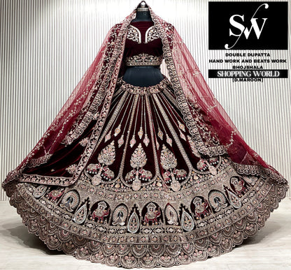 D.maroon silk double dupatta Lehenga