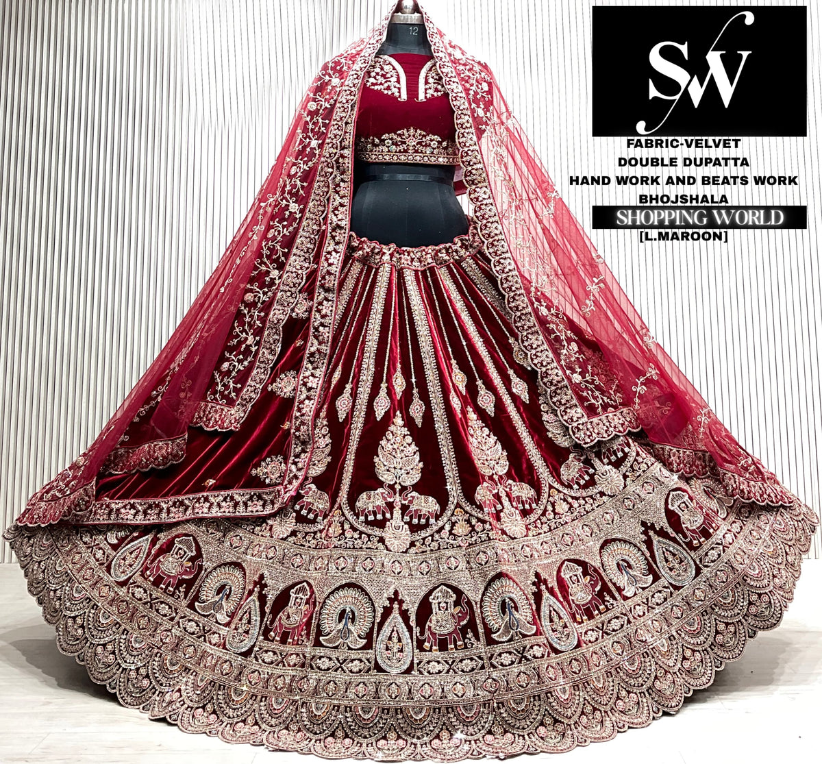 D.maroon silk double dupatta Lehenga