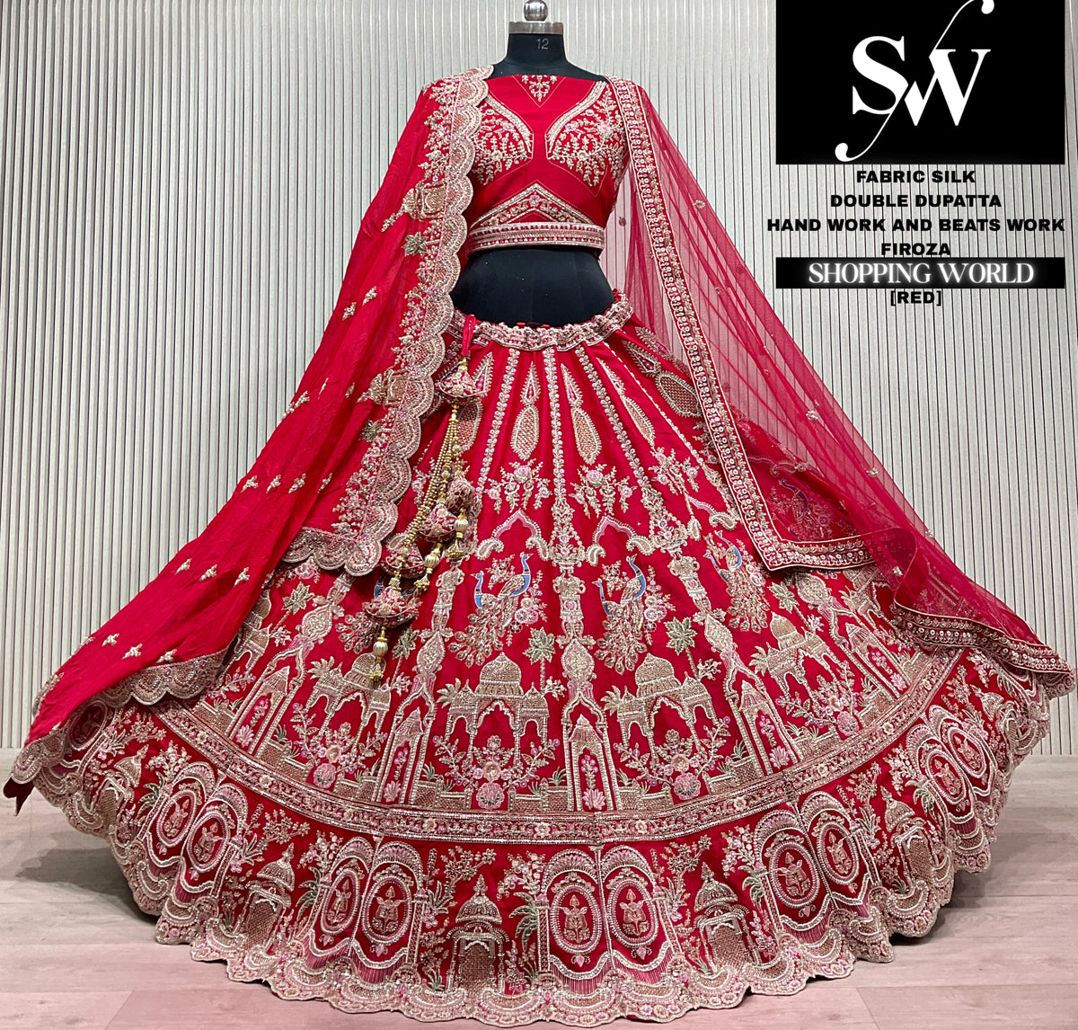 Red silk double dupatta Lehenga