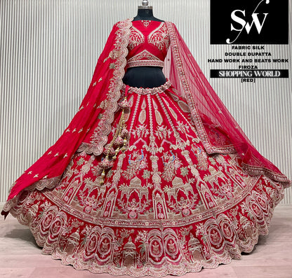 Red silk double dupatta Lehenga