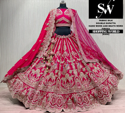 Red silk double dupatta Lehenga