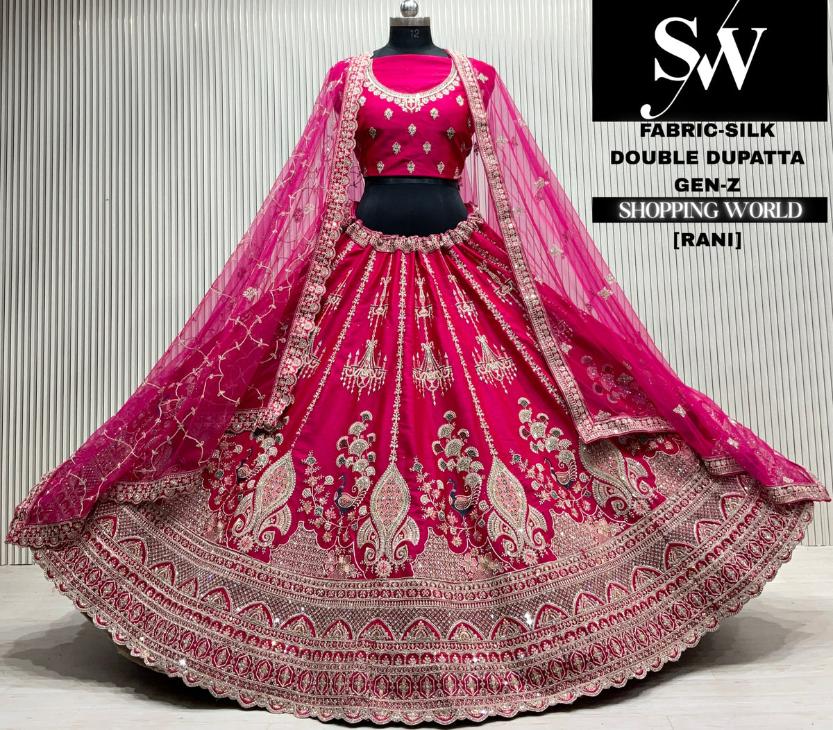 Maroon silk double dupatta Lehenga