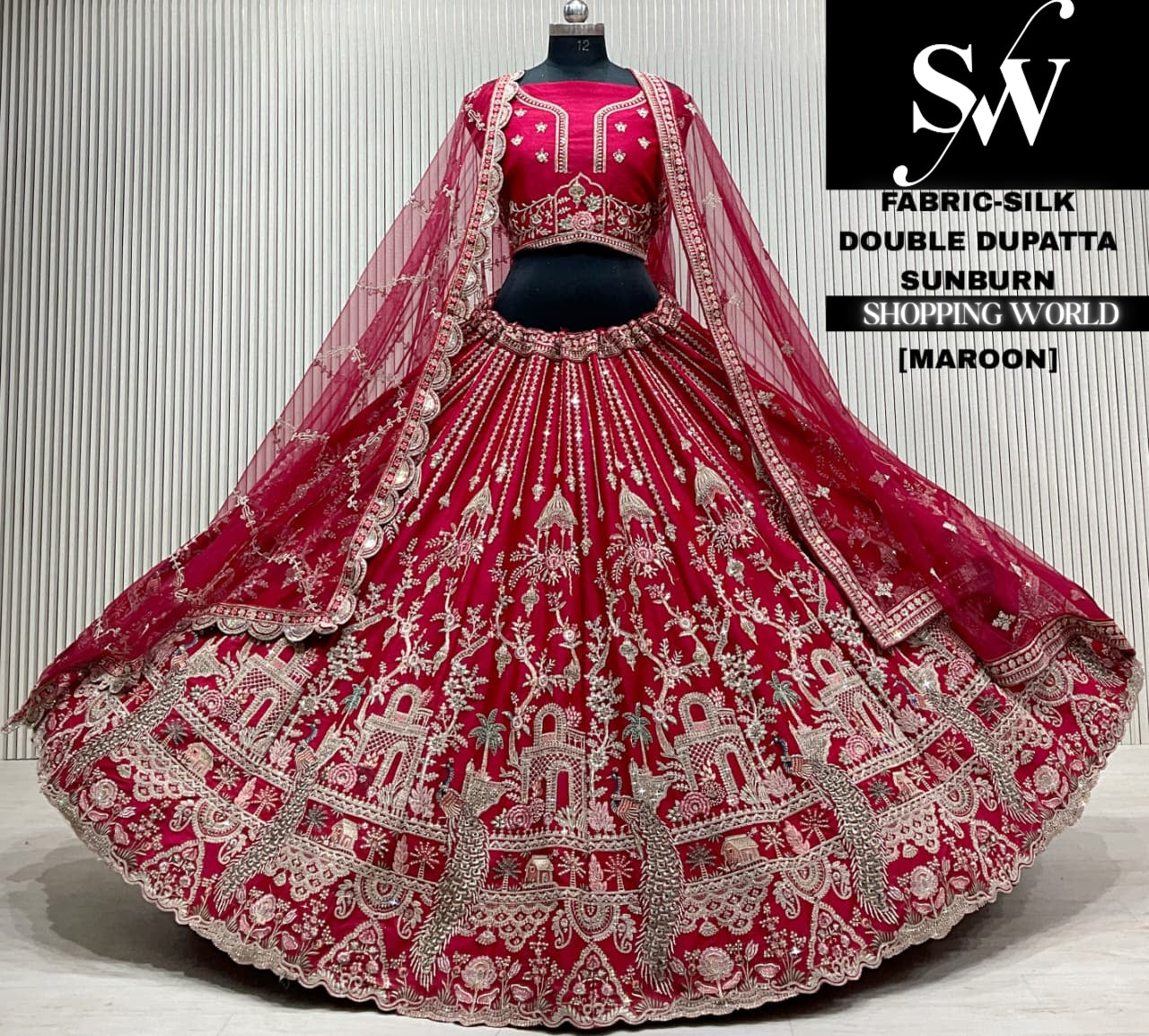 Rani pink silk double dupatta Lehenga