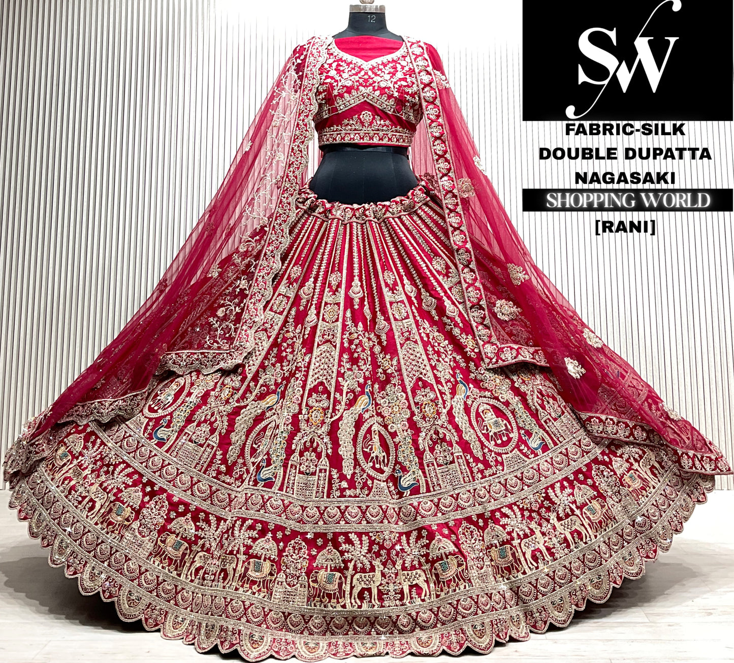 Rani pink silk double dupatta Lehenga