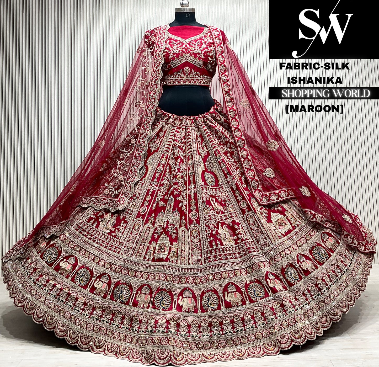 Red silk double dupatta Lehenga