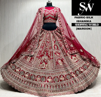 Red silk double dupatta Lehenga