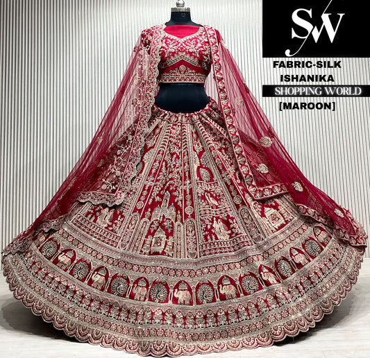 Maroon double dupatta Lehenga