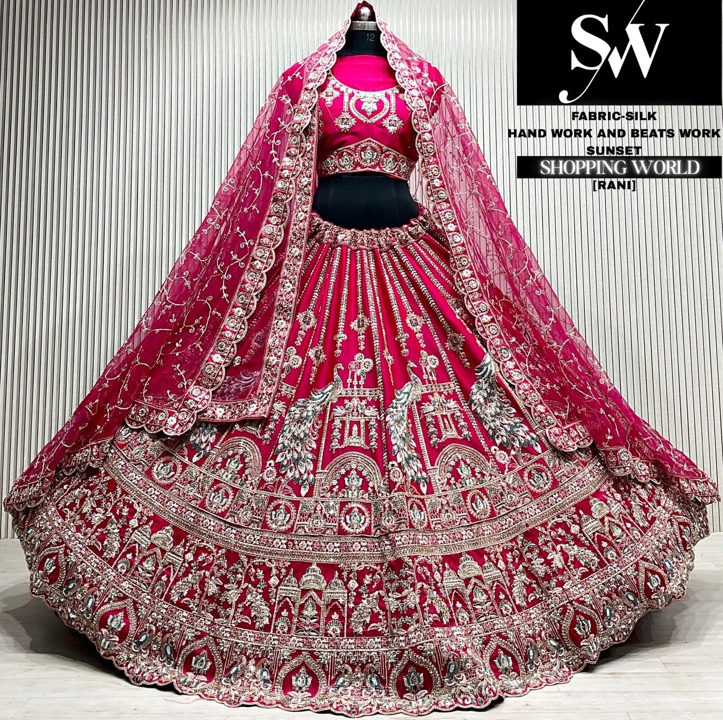 Rani pink silk double dupatta Lehenga