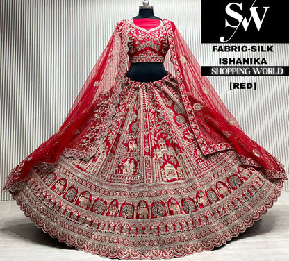 Red silk double dupatta Lehenga