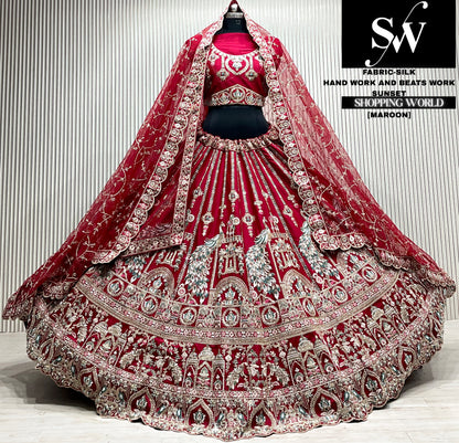 Rani pink silk double dupatta Lehenga