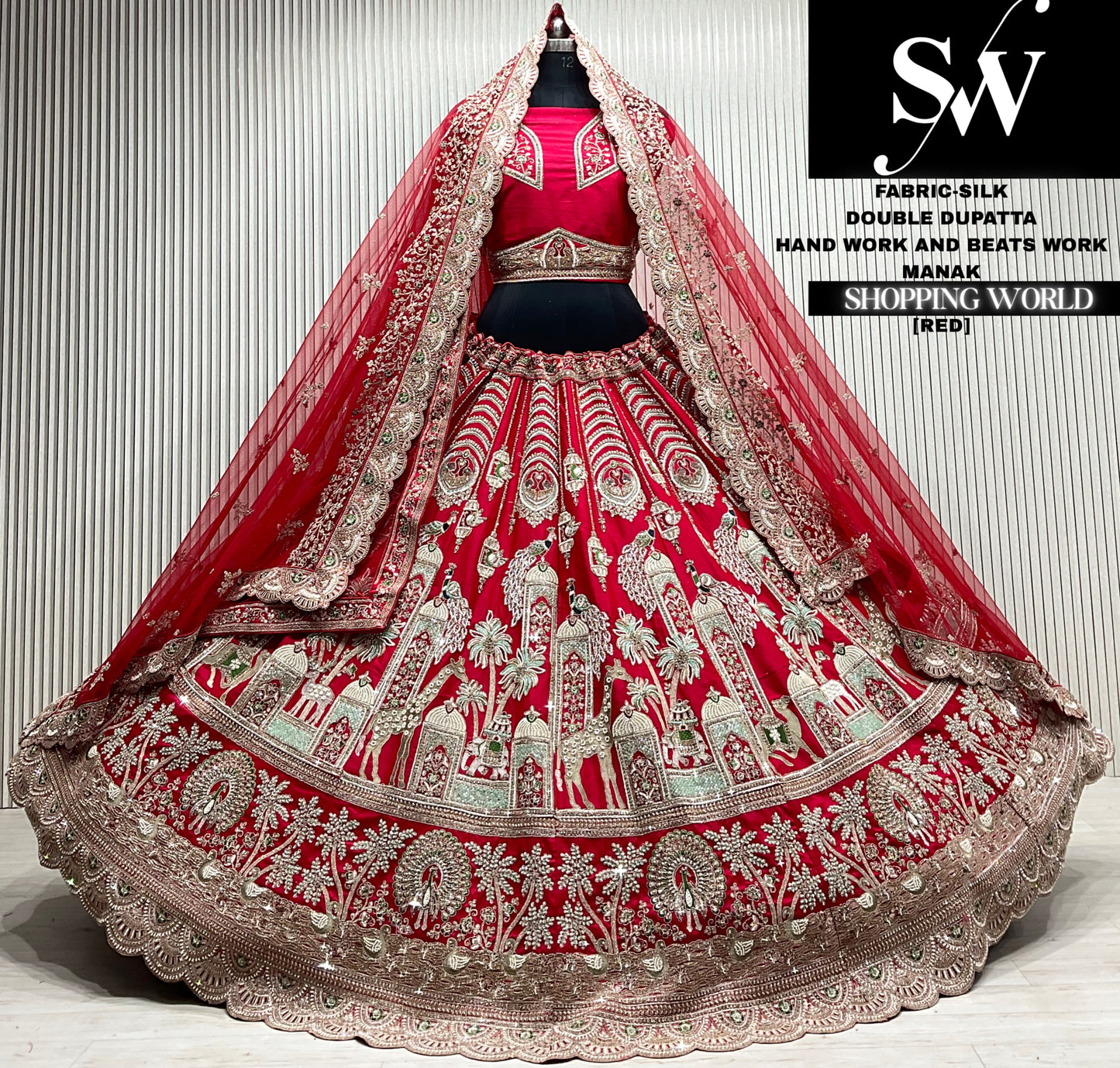 Red silk double dupatta Lehenga